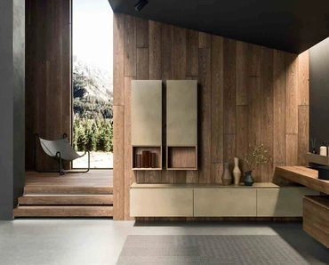 Mobile da Bagno sospeso 360Gradi_Concept_03 in legno e laccato ossidato di Altamarea