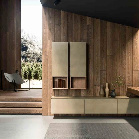Mobile da Bagno sospeso 360Gradi_Concept_03 in legno e laccato ossidato di Altamarea