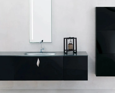 Mobile da Bagno sospeso laccato Nero lucido Bombo 03 di Archeda