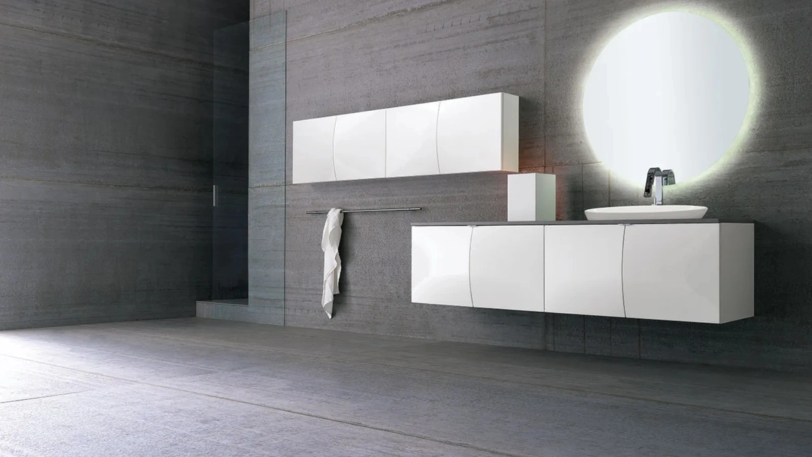 Mobile da Bagno sospeso laccato Bianco lucido Bombo 04 di Archeda