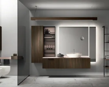 Mobile da Bagno sospeso Lympha 02 in Rovere termocotto e top in vetro di Altamarea