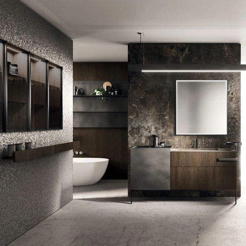 Mobile da Bagno a terra Lympha 02 in rovere e laccato ossidato di Arrital