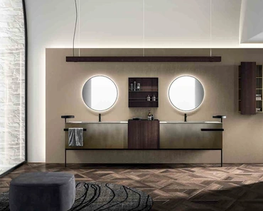 Mobile da Bagno Lympha_Concept_06 in laccato ossidato ottone e eucalipto termocotto di Altamarea