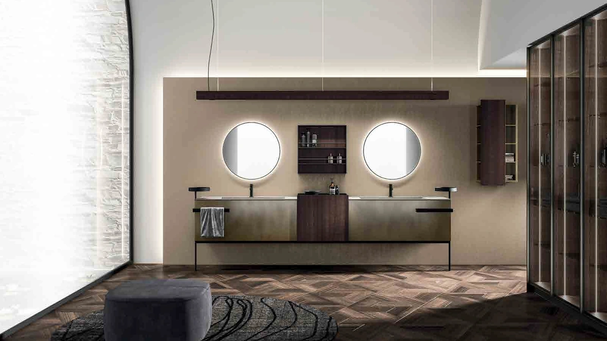 Mobile da Bagno Lympha_Concept_06 in laccato ossidato ottone e eucalipto termocotto di Altamarea