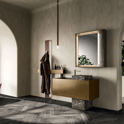 Mobile da Bagno a terra Must 02 in laccato Metal Bronzo e Marmo di Arrital