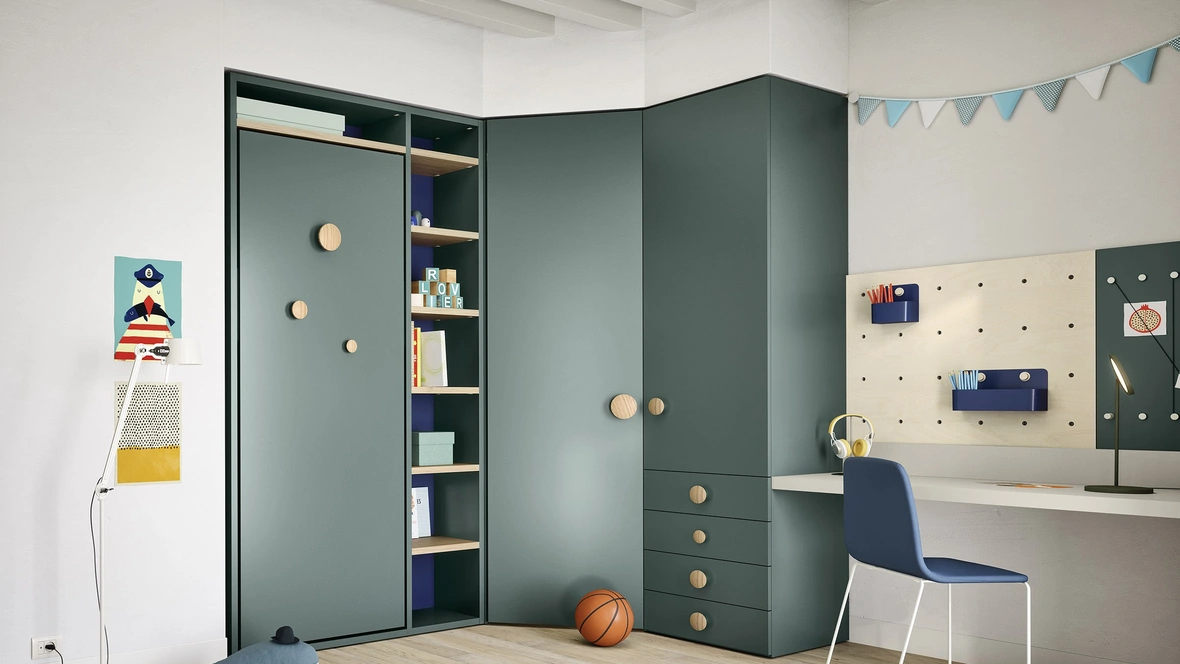 Cameretta Salvaspazio Twiddy con letto a ribalta di Nidi