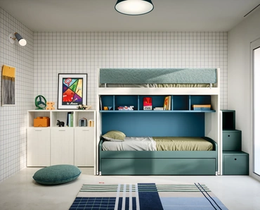 Cameretta a Soppalco con Letti Estraibili di Nidi