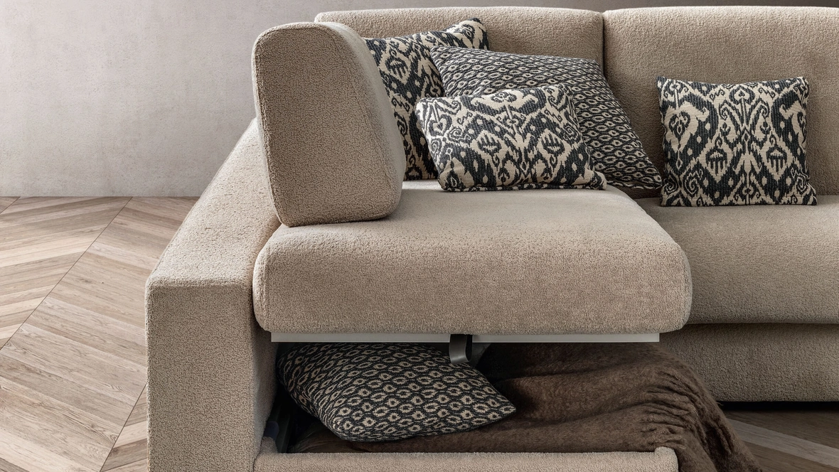 Divano Letto con penisola contenitore Cliff di Samoa