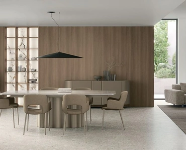 Tavolo Fortuny con piano in gres e struttura in metallo di Tomasella