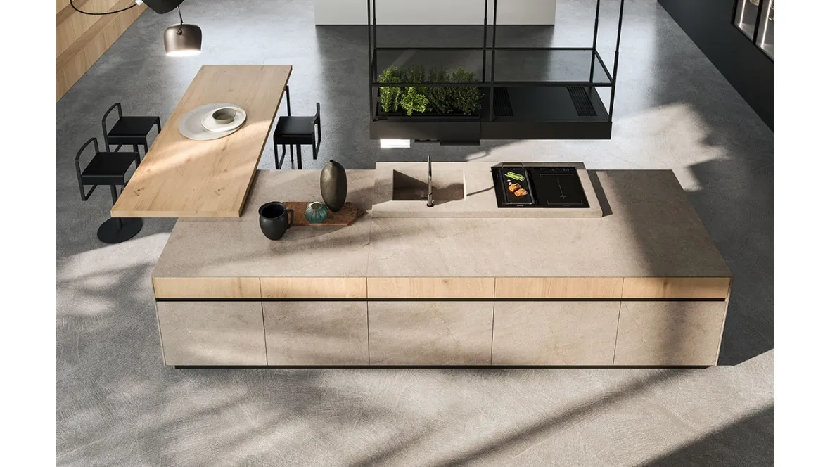 Cucina Design con isola in gres e rovere antico biondo Ak 04 03 di Arrital