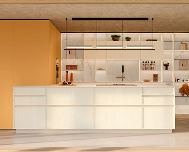 Cucina Moderna con penisola Sakura 11 in Frassino laccato Bianco e laccato opaco Pesca di Veneta Cucine