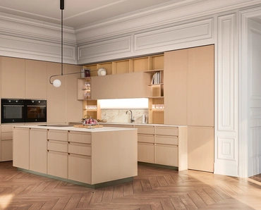 Cucina Moderna con isola Sakura 14 in Frassino laccato Nude di Veneta Cucine