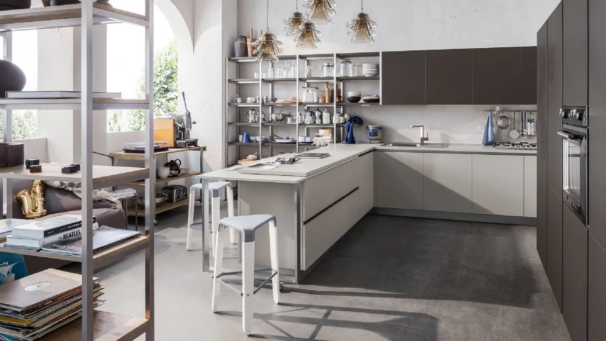 Cucina Moderna Start-Time J 07 finitura Antracite e Grigio di Veneta Cucine