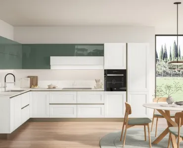 Cucina Moderna Tablet 02 in laccato Sequoia Bianco e Verde Timo di Veneta Cucine