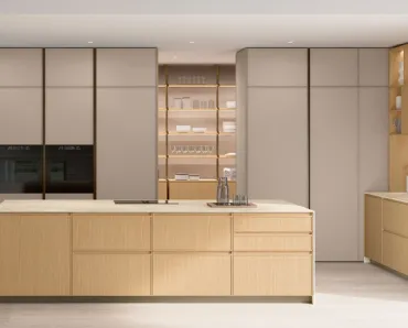 Cucina Moderna con isola Sakura 02 in Rovere e laccato Alabastro di Veneta Cucine